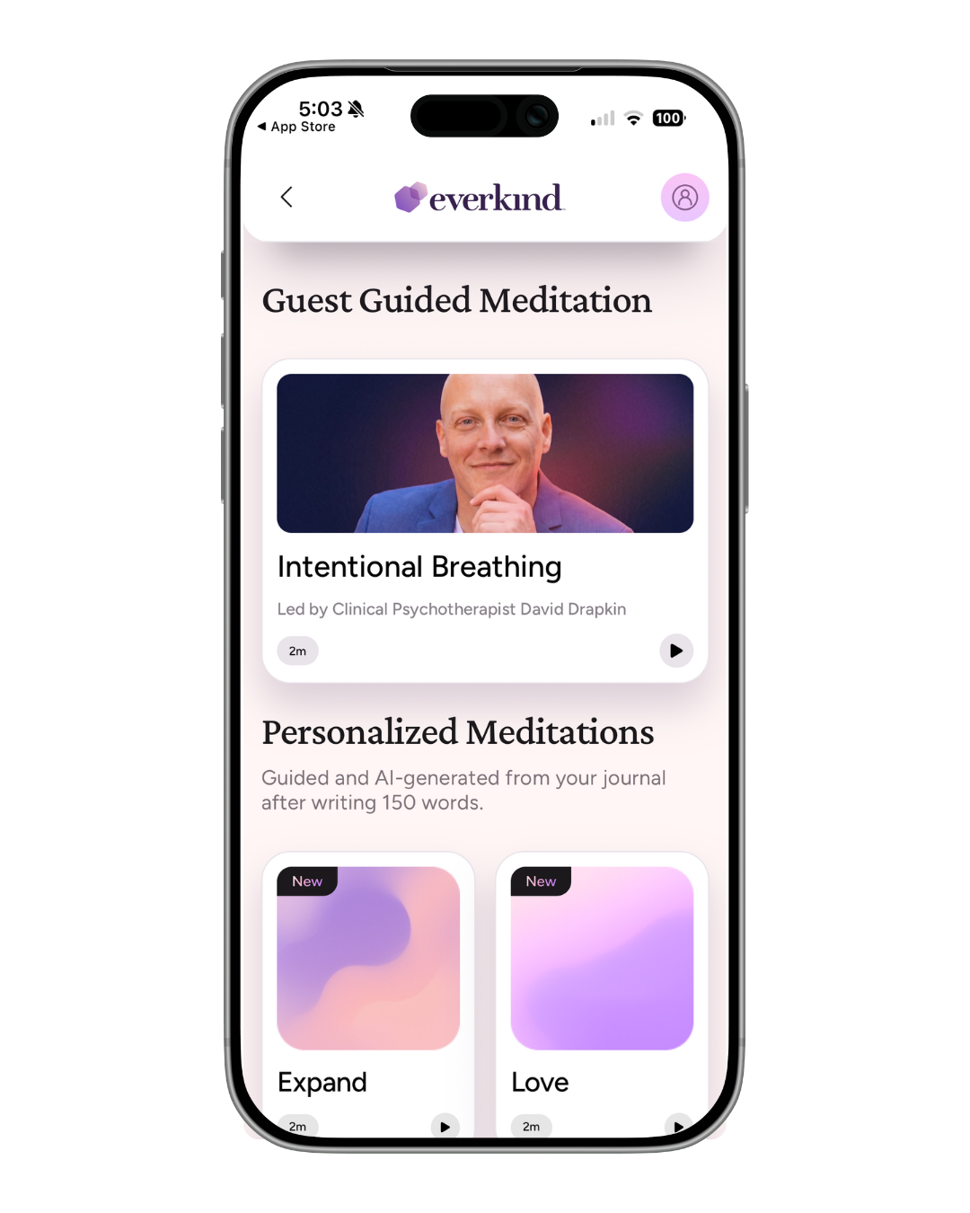 everkind guided and guest-led meditations on an iPhone