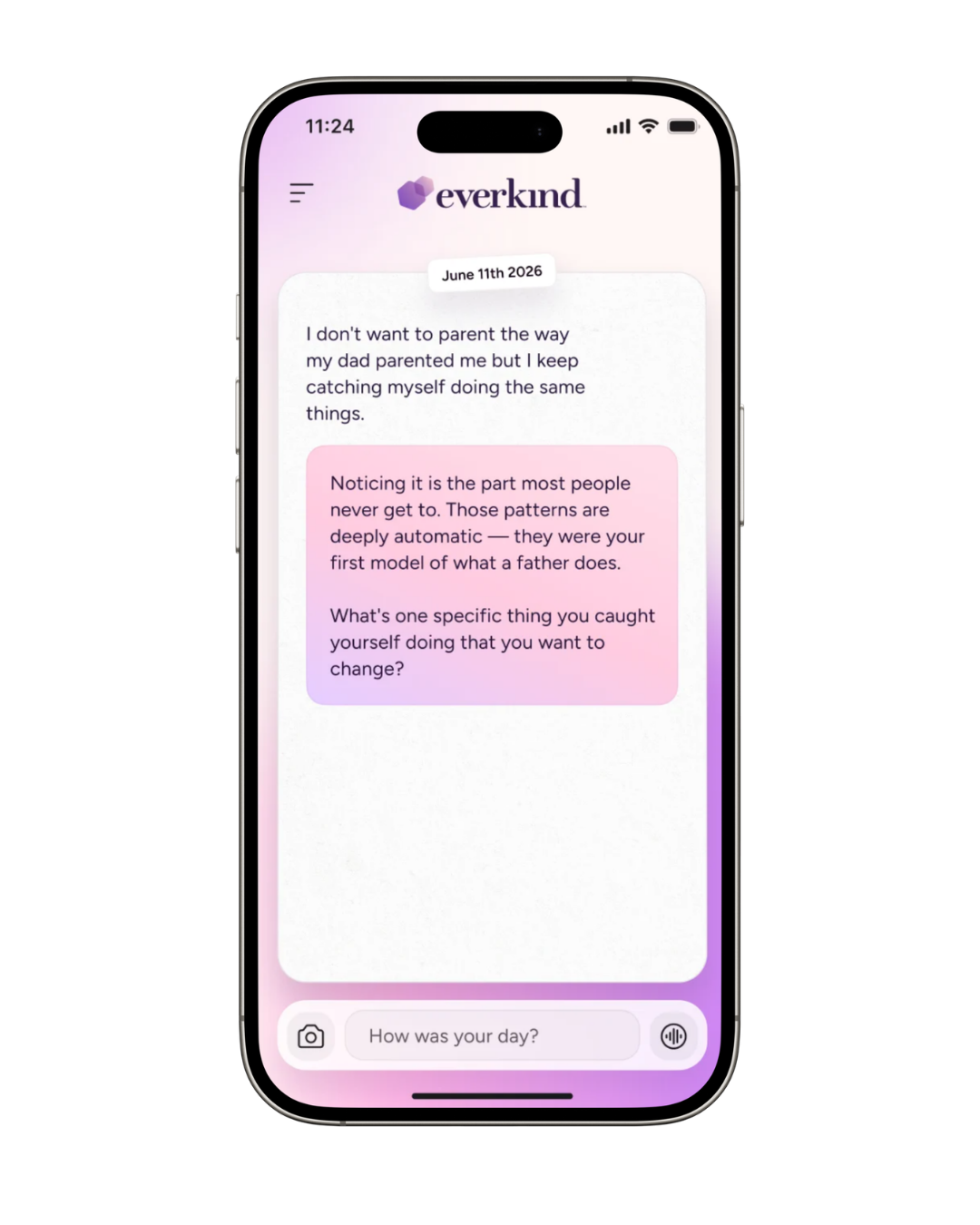 everkind journaling conversation on an iPhone